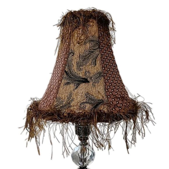 Tapestry Lamp Shade Corn Silk Fringe 9" Light Clip Bell Shaped Victorian Witchy. - Picture 1 of 16